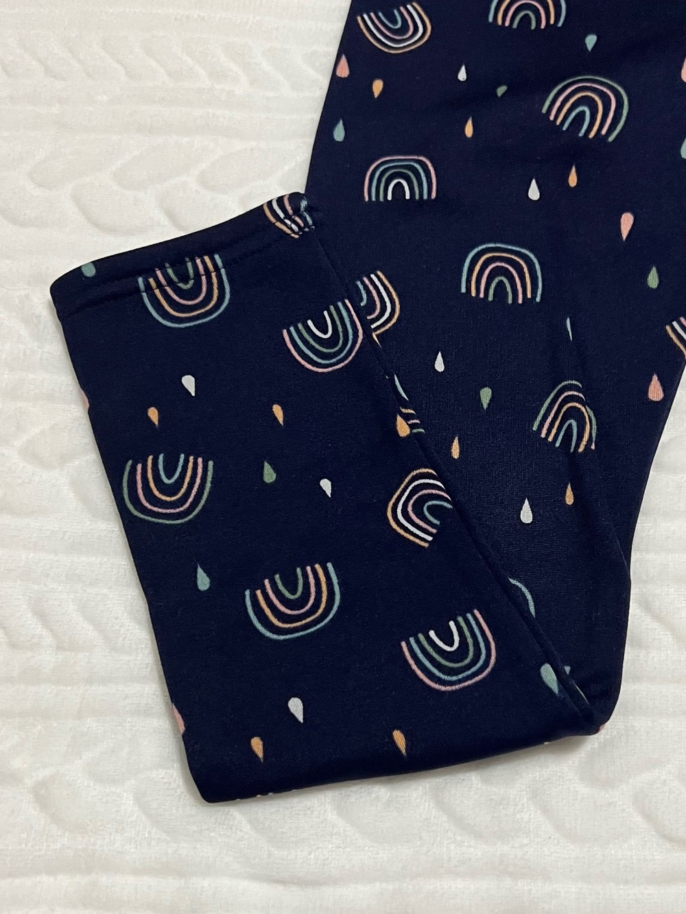 💗 Lily & Dan - Kids Navy Rainbow Print Fleece Leggings - Picture 3 of 9